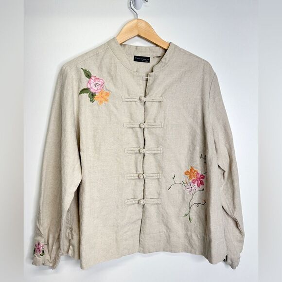 Relativity Women Asian Style Embroidered Jacket 100% Linen Size Large‎ - Picture 1 of 6